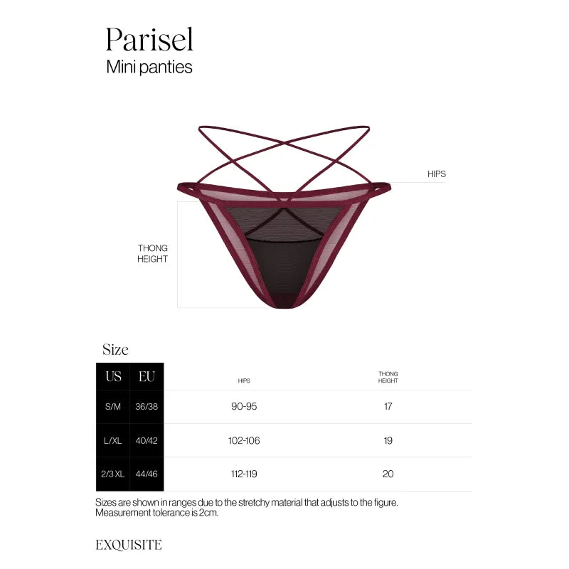 Parisel mini culotte bordeaux noir filet transparent détails élégants hanches