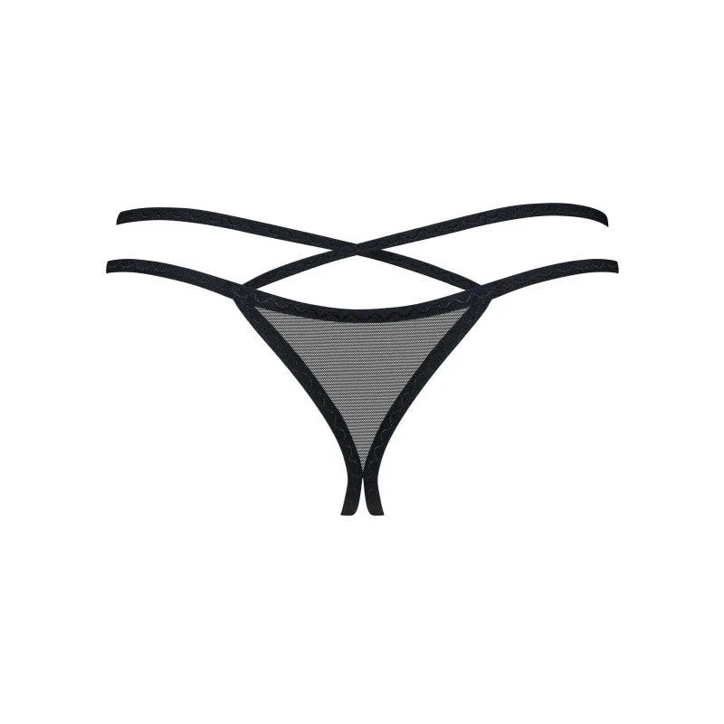 String ouvert noir motif floral brodé sensuelle femme sans nickel