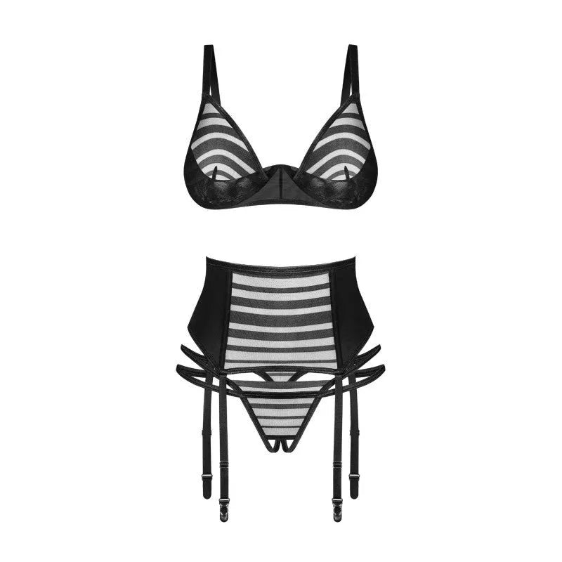 Lune Bellis ensemble lingerie noire 3 pièces rayures transparentes audacieuses
