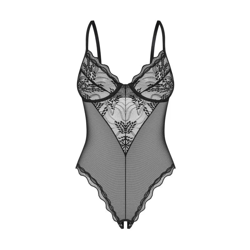 Perisia body noir maille transparente dentelle ouverte bonnets armatures