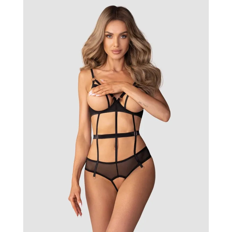 Body harnais noir ajustable luxe Euridia, coupe moderne, design audacieux, collection Freedom, confort et élégance.