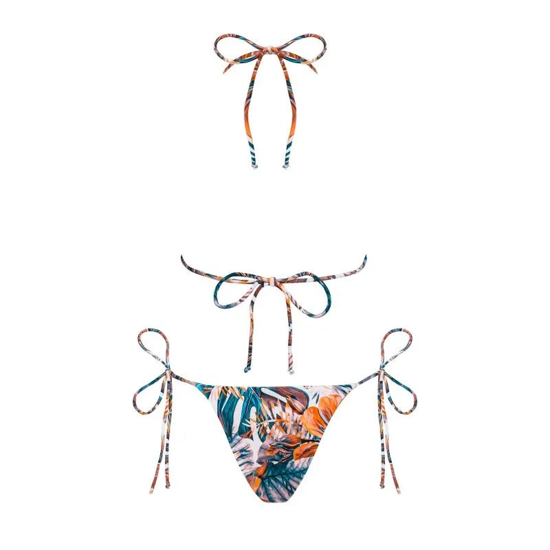 Bikini réversible pêche motifs floraux, ajustable, élégant, idéal vacances, style tropical, confort plage et piscine.