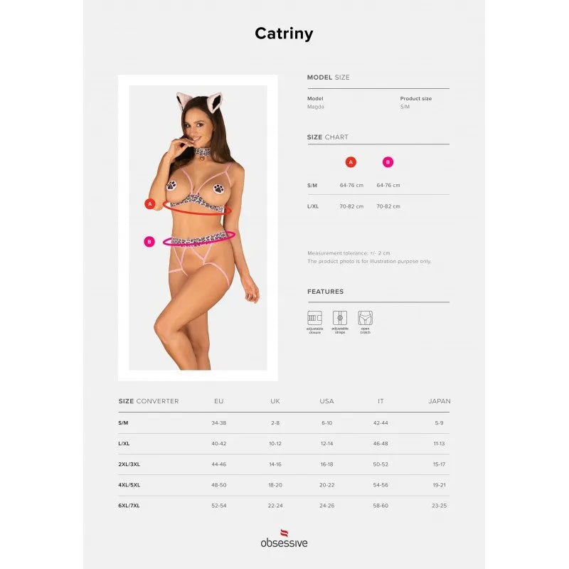 Femme en costume léopard sexy avec soutien-gorge et culotte ouverte, oreilles de chat, accessoires coquins.