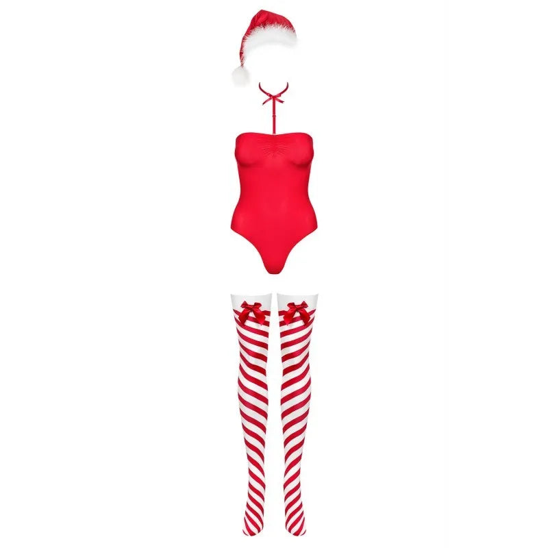 Kissmas Body Rouge sexy Mère Noël avec bas et bonnet