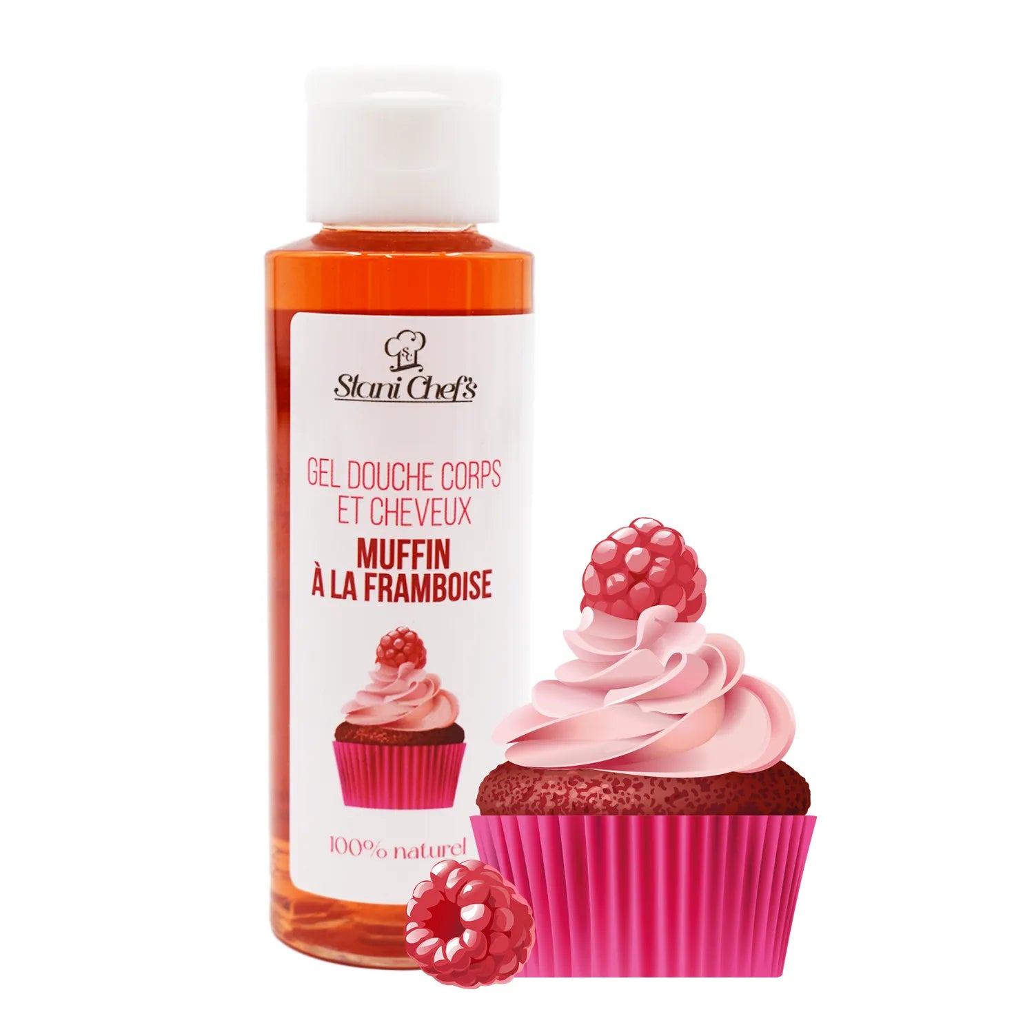 Gel douche shampoing naturel bébé enfant muffin framboise hydratant voyage 100ml