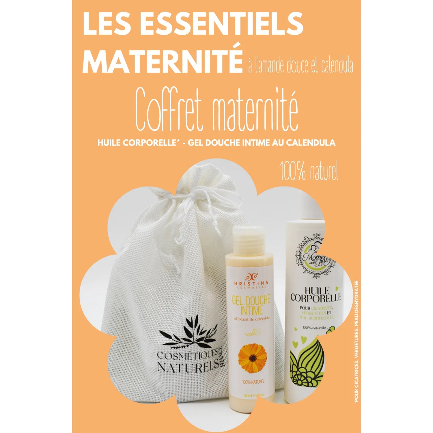 Coffret maternité huile vergetures gel douche intime calendula naturel