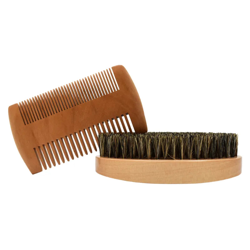 kit brosse peigne bois synthétique barbe moustache voyage rasage homme