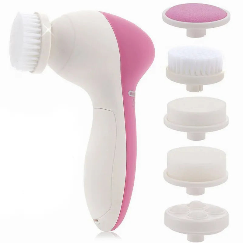 Brosse électrique nettoyante visage 5 en 1 têtes rotatives exfoliantes massantes