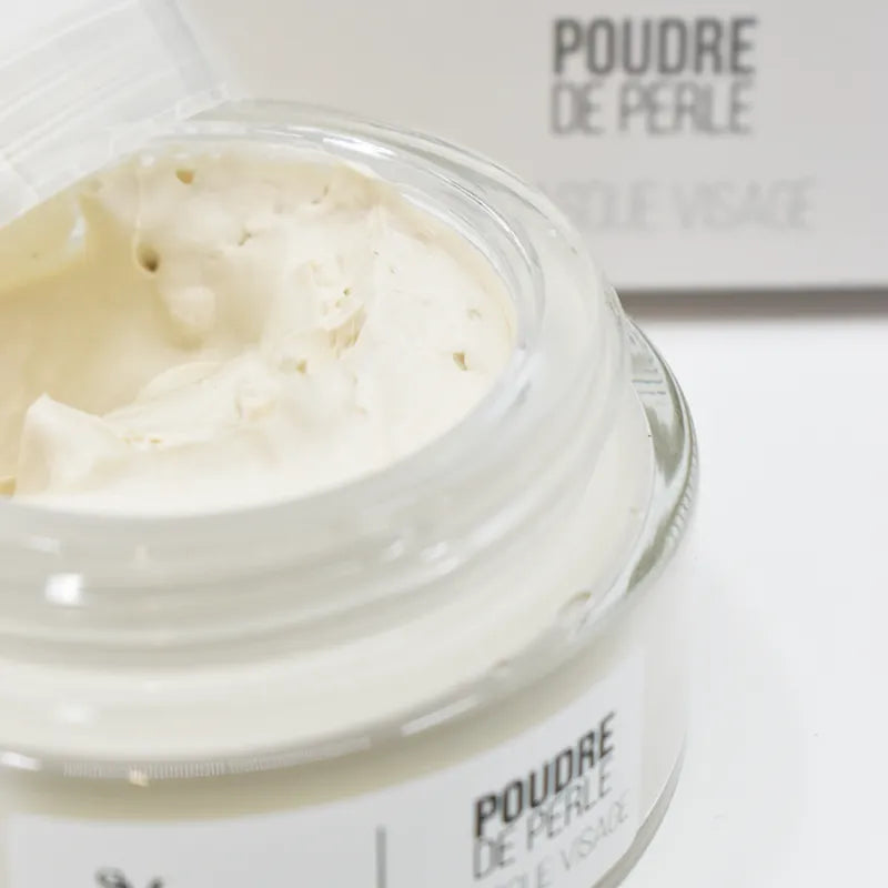 Masque visage poudre de perle argile blanche peau éclatante protection