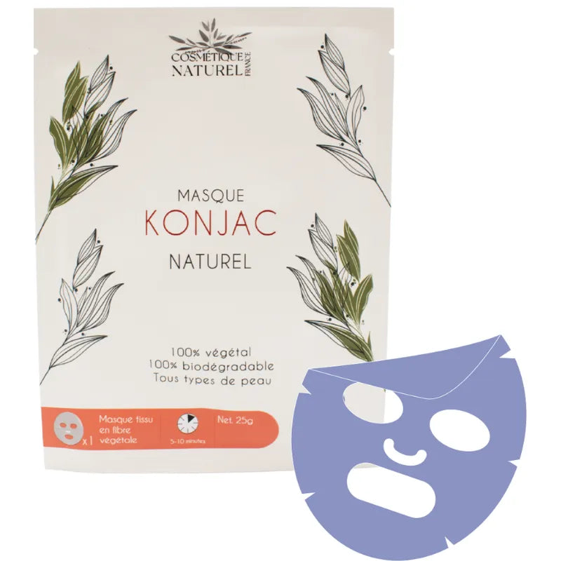 Masque visage biodégradable konjac myrtille peau sensible hydratation apaisement