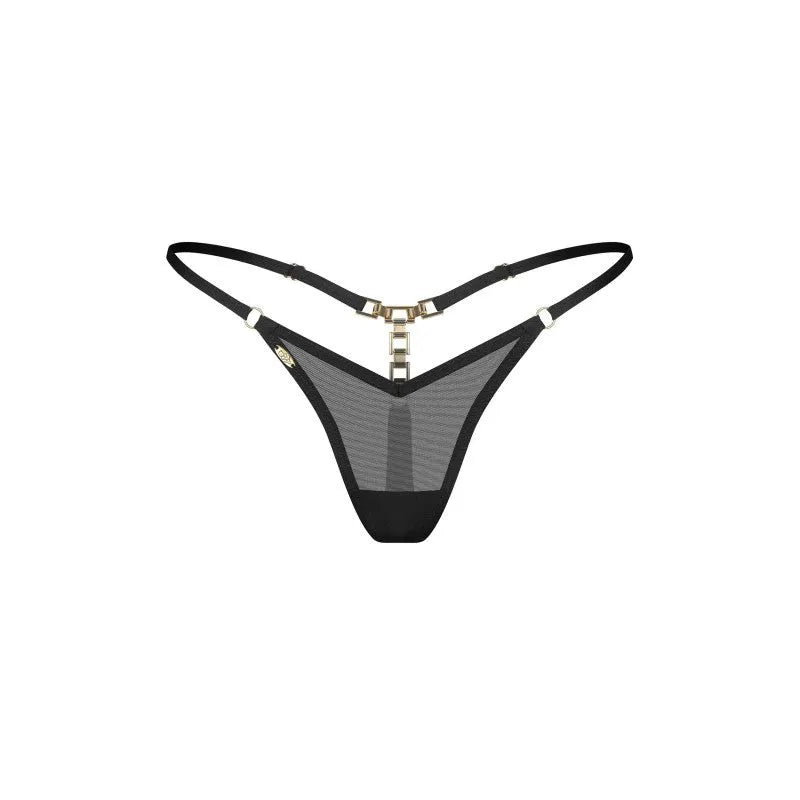 Lopelly string noir tissu semi-transparent bijou doré ajustable élégant sans nickel