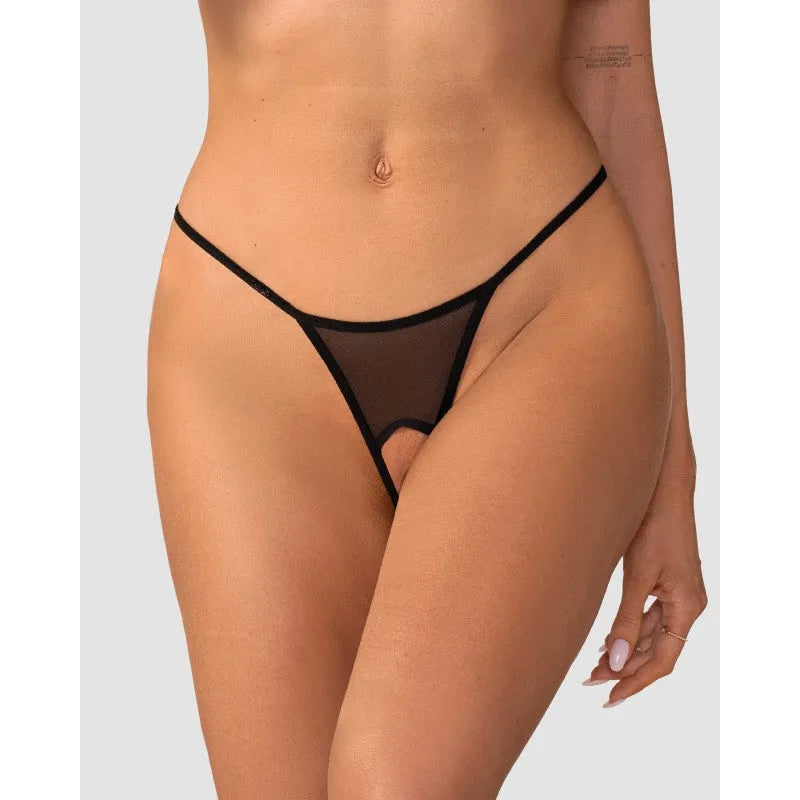 Zaliya string ouvert noir maille transparente dentelle dos audacieux sexy