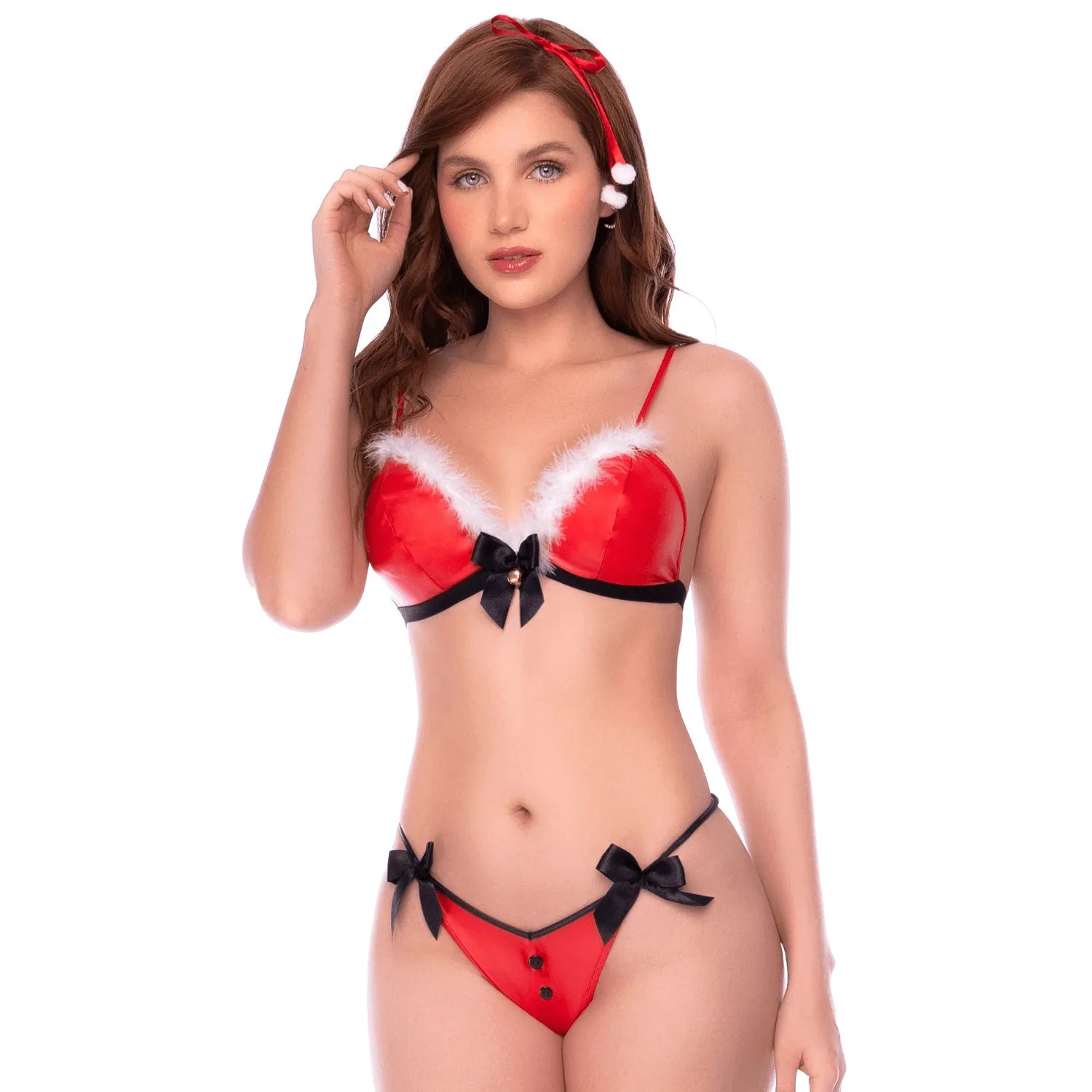 Ensemble lingerie Mère Noël satin rouge noir blanc Mapalé 60091 fêtes fin d'année