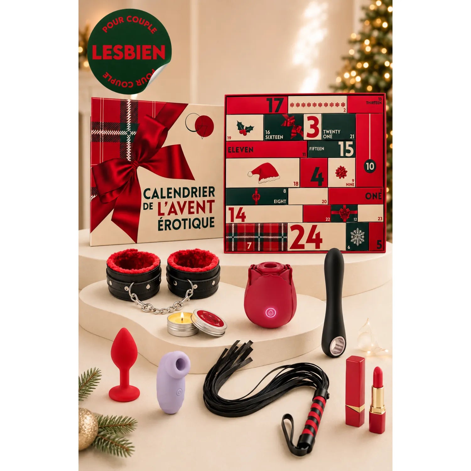 Calendrier Avent érotique couple lesbien 24 surprises sextoys lingerie bondage