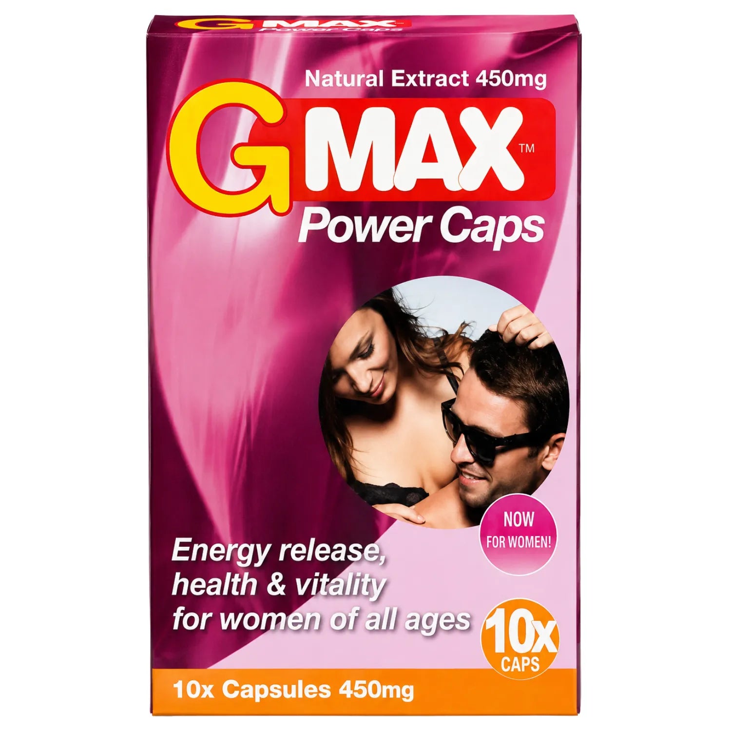 Gélules roses G-MAX Pink bien-être féminin, boîte avec Shatavari, Maca, Ginseng, zinc et vitamines pour vitalité.