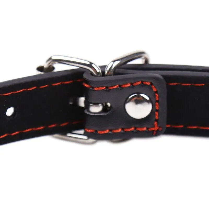 Accessoire fétiche PVC Ohmama noir avec coutures rouges, boucle métallique, design innovant et durable.