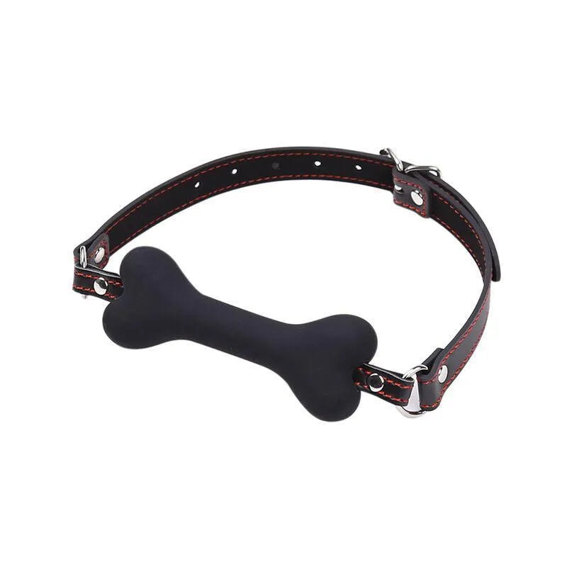 Accessoire fétiche mâchoire os noir en PVC et silicone, design innovant, confortable et hygiénique, 12 cm.