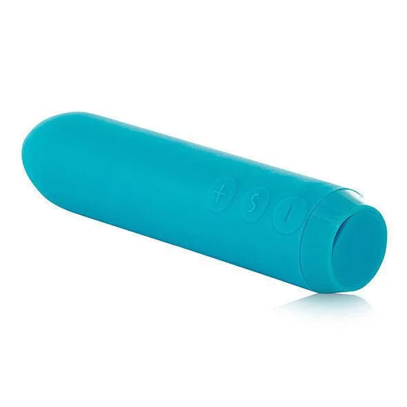 Vibromasseur turquoise ergonomique, étanche, rechargeable, avec interface tactile intuitive et finition lisse.