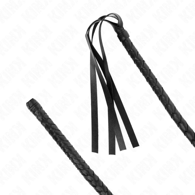 Cravache BDSM en cuir noir tressé, poignée solide, design raffiné, accessoire durable et personnalisable.