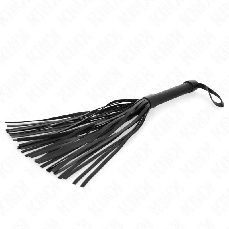 Fouet BDSM en cuir noir, design ergonomique, durable, pour domination et soumission, plaisir intense et sécurisé.