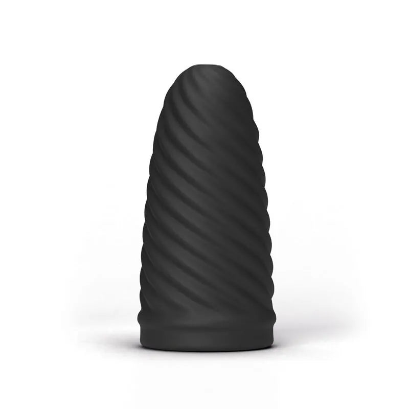 Masturbateur Loop noir, design en spirale élégante, extérieur strié, tendance et moderne pour une expérience unique.