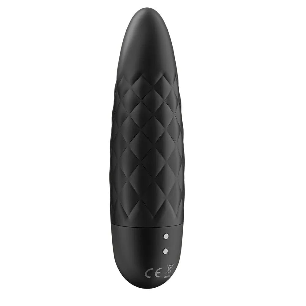 Vibromasseur noir USB Ultra Power Bullet 5 en silicone, puissant, waterproof, silencieux, rechargeable, forme striée.