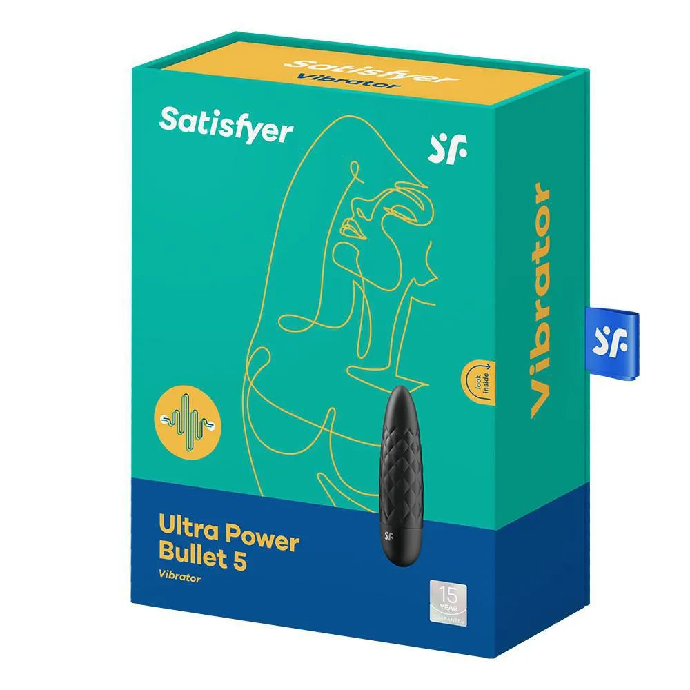 Vibromasseur noir USB Ultra Power Bullet 5 en silicone biocompatible, waterproof, silencieux, rechargeable, strié.