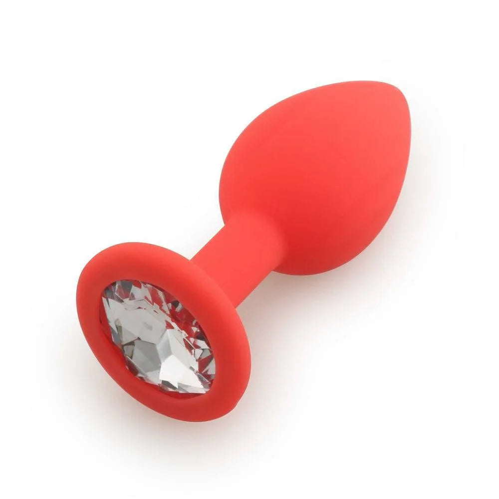 Bouchon anal silicone médical rouge moyen douceur étonnante bijou facettes cristal élégant hauteur 8cm diamètre 35mm poids 44g