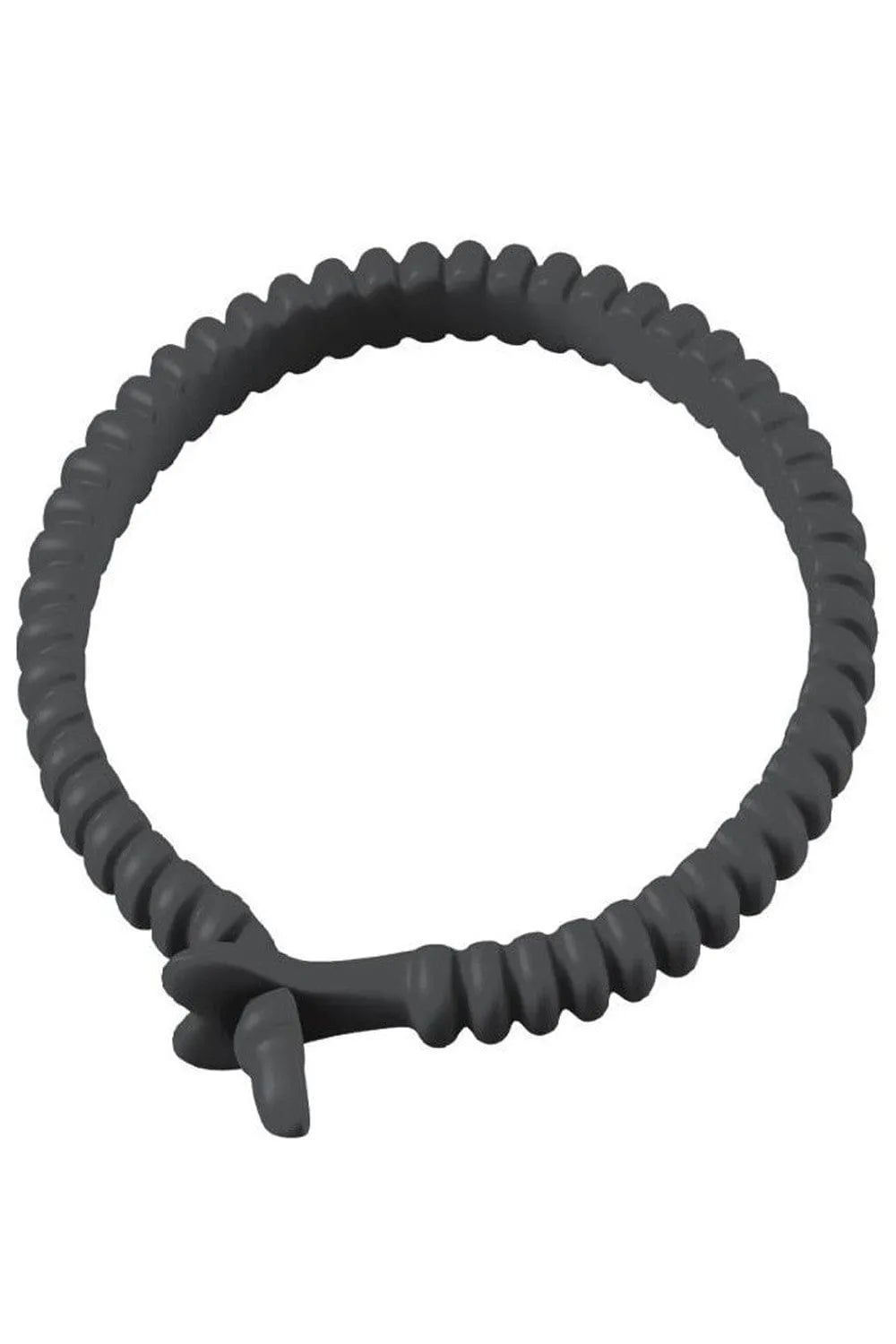 Anneau pénien réglable en silicone noir, texturé, hypoallergénique, sans phtalates, pour confort et intensité des couples.