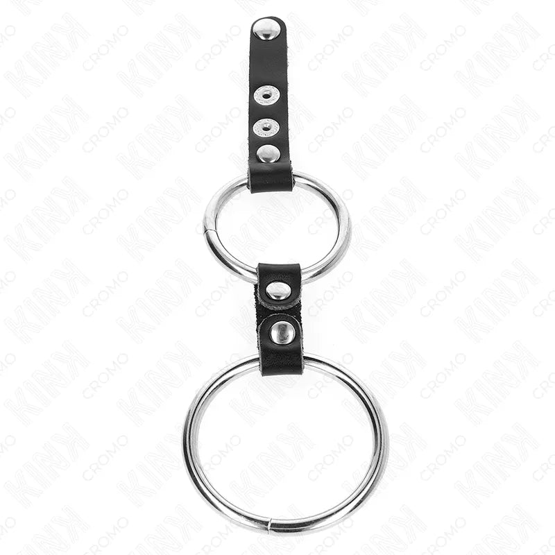 Anneau pénien BDSM cuir ajustable noir avec boutons pression, élégant et durable, pour stimulation et contrôle optimal.