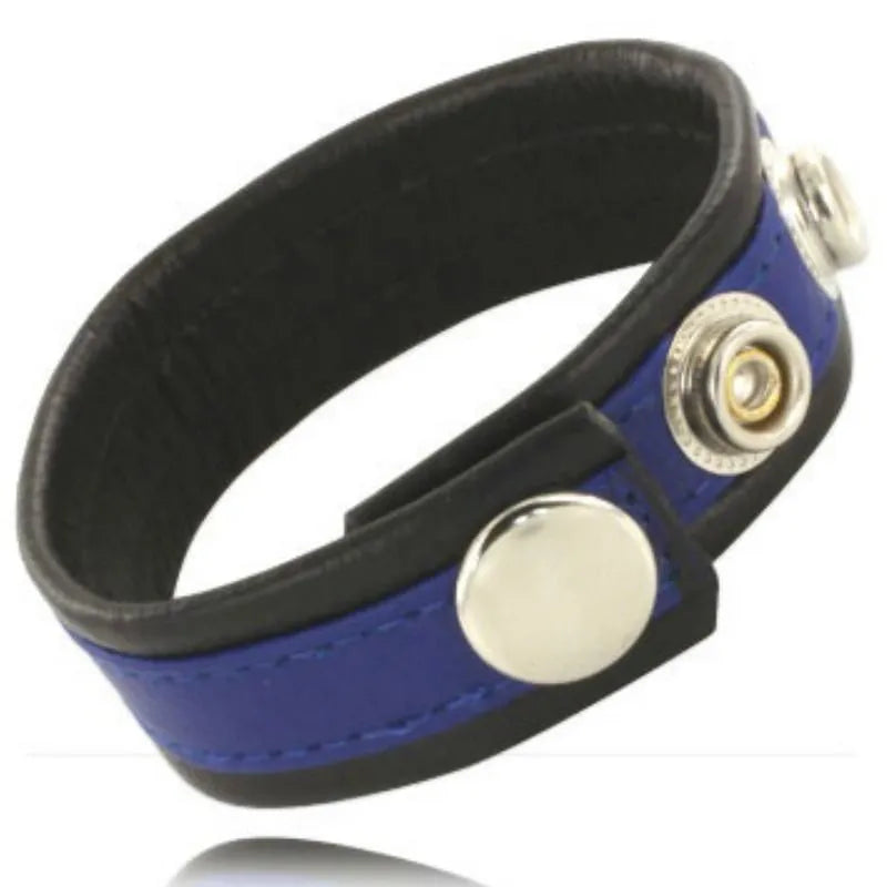anneau pénien cuir ajustable noir bleu haute qualité trois boutons pression confort sécurité maintien élégant plaisir