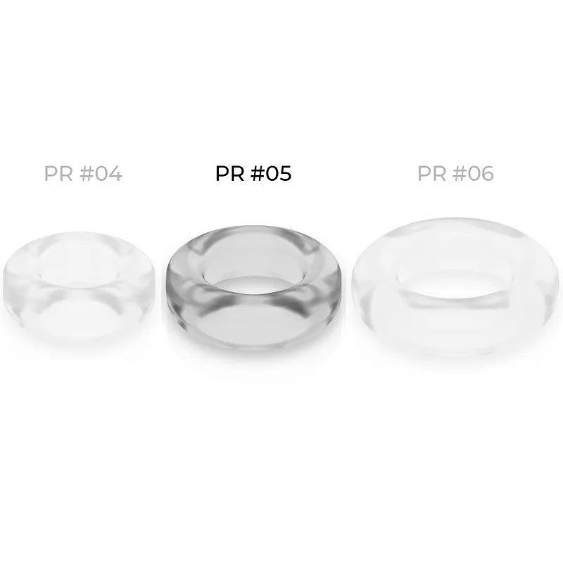 Anneau pénien transparent TPE hypoallergénique, forme circulaire, compression homogène pour érections fermes.