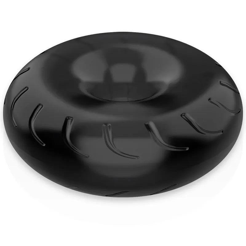 Anneau pénien noir en TPE hypoallergénique, design lisse et compressif, confort et endurance pour érection prolongée.