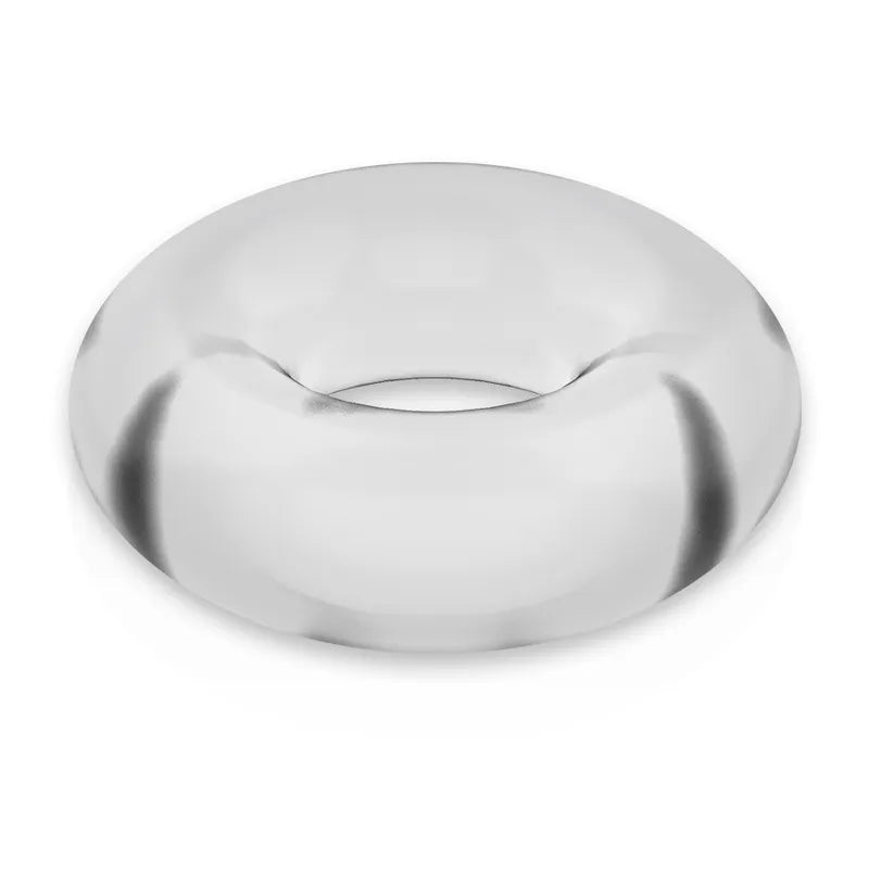 Anneau pénien transparent en TPE hypoallergénique, forme ergonomique, surface lisse, discret et léger pour confort optimal.
