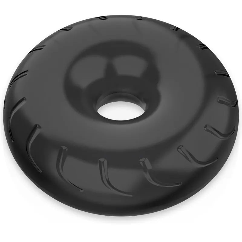 Anneau pénien noir en TPE hypoallergénique, design lisse et compressif, pour confort et endurance optimisés.