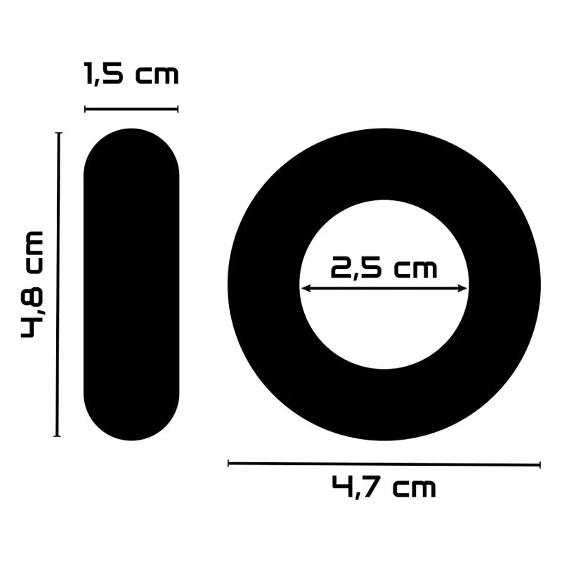 Anneau pénien noir TPE hypoallergénique, forme circulaire, dimensions 4,7 cm, confort et performance prolongée.