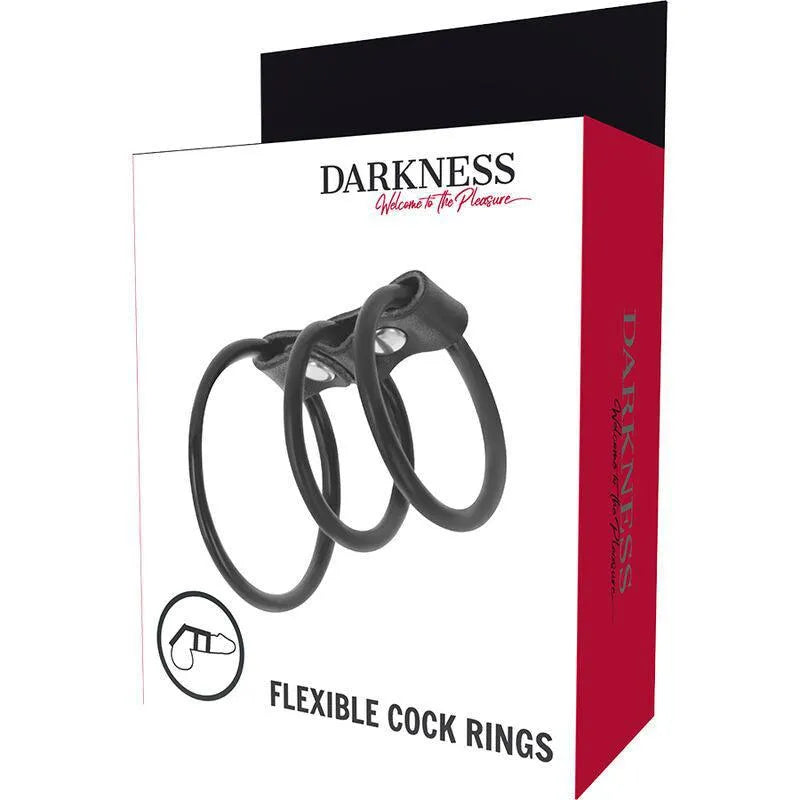 Anneau pénis testicules noir TPR hypoallergénique, ergonomique, sur fond blanc, boîte rouge et noire.