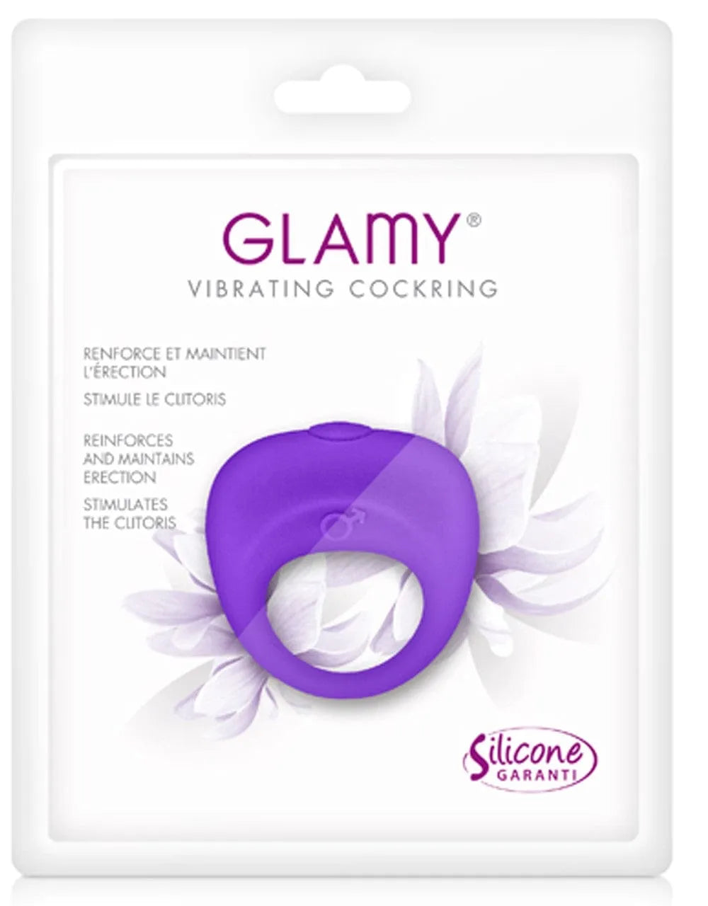 Anneau pénis silicone violet vibrant étanche, ergonomique, extensible, piles incluses, stimulation intense.