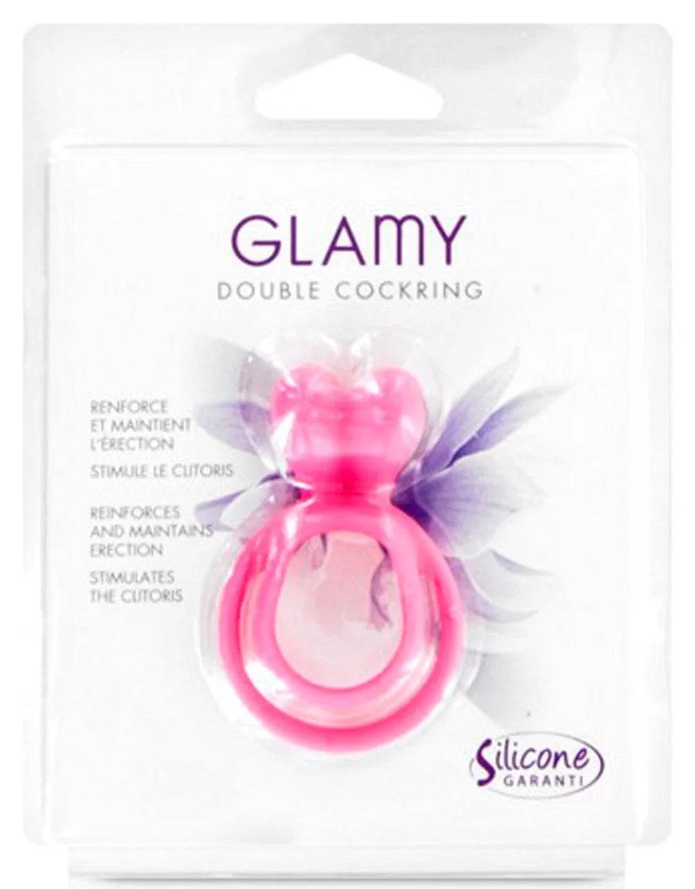 Anneau pénien rose double, oreilles stimulantes clitoris, enveloppe testicules, diamètre 3cm, sans phtalates, emballé.