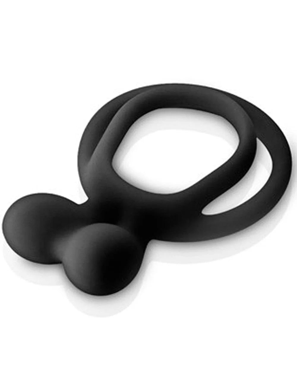 Anneau pénis noir silicone, double circonférence, oreilles stimulantes, ergonomique, extensible, 3 cm, sans phtalates.