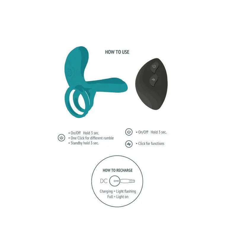Anneau vibrant bleu Xocoon en silicone avec télécommande noire, stimulation clitoridienne et pénienne, rechargeable.