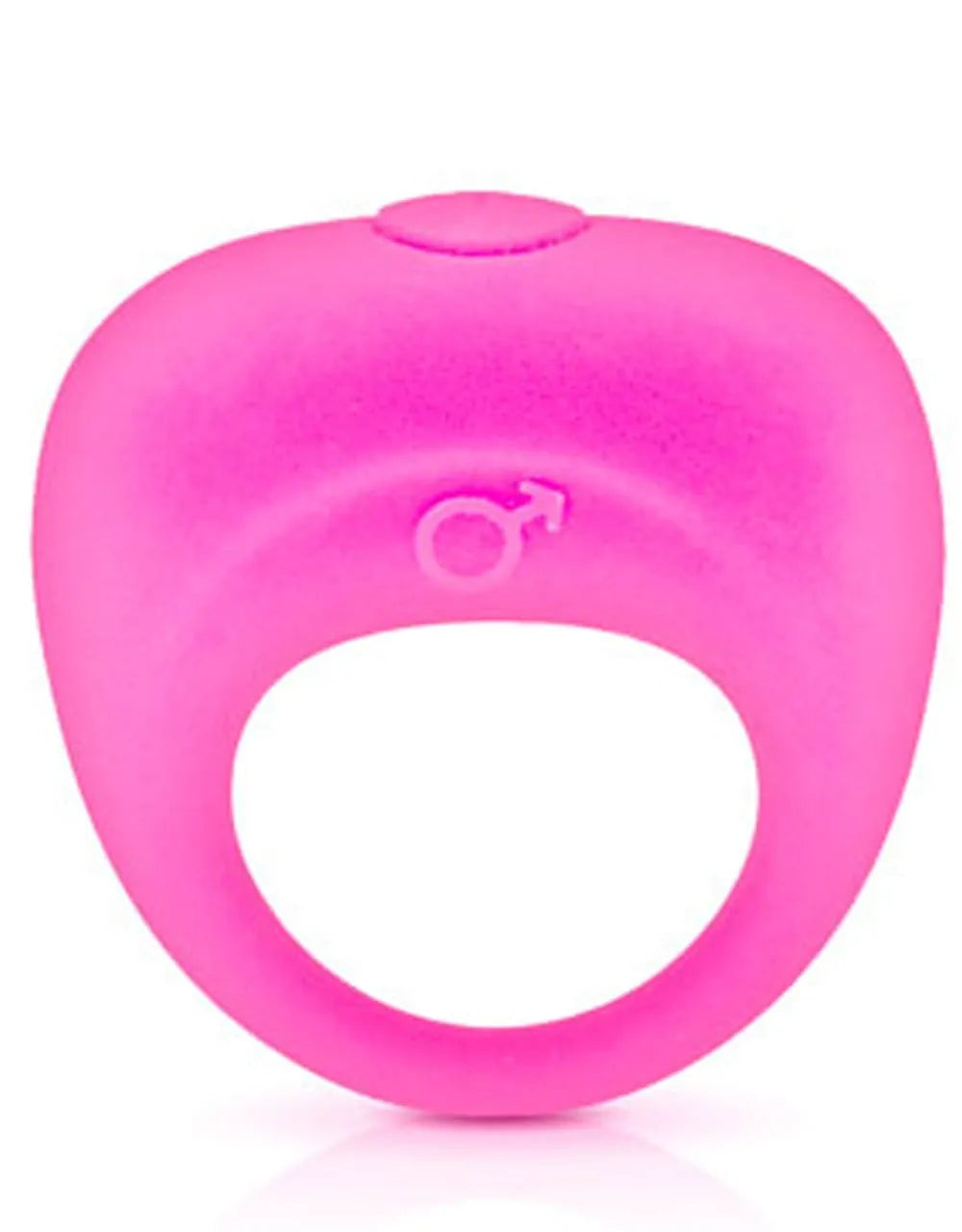 Anneau vibrant rose en silicone doux, forme futuriste, waterproof, compact, ergonomique, rechargeable, sans phtalates.