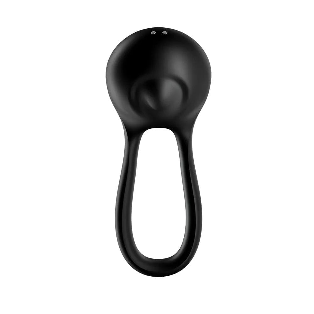 Anneau vibrant noir Majestic Duo Satisfyer, silicone étanche IPX7, forme ergonomique, 12 programmes de vibrations.