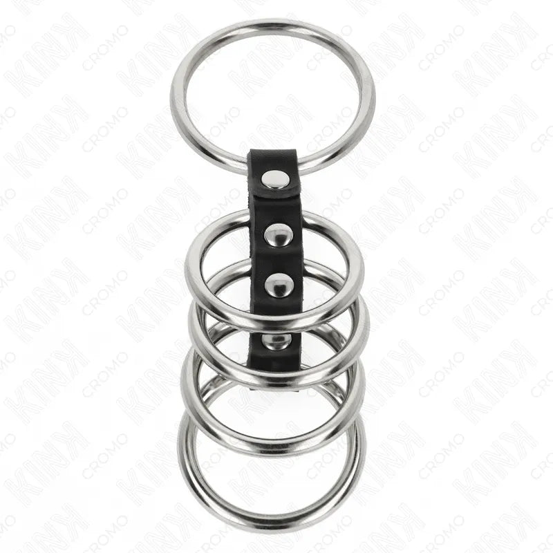 Anneaux péniens BDSM en cuir noir et acier inoxydable, design élégant et ajustable pour confort et contrôle optimal.