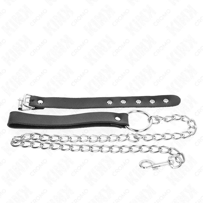 Anneaux péniens cuir noir ajustable avec chaîne argentée, design BDSM élégant et ergonomique pour plaisir raffiné.
