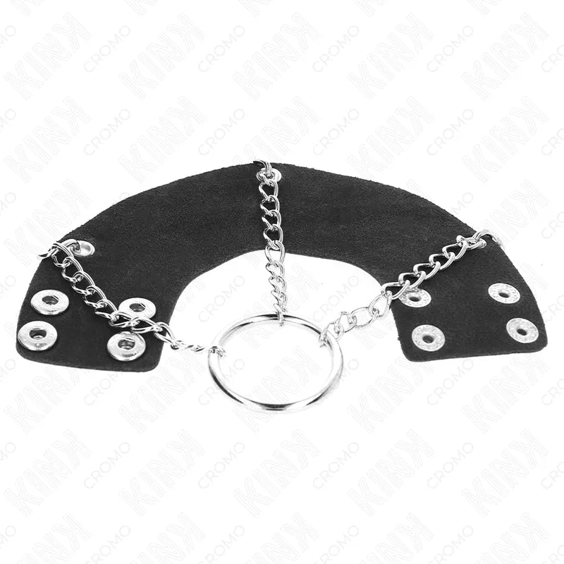 Anneau pénien cuir noir ajustable avec chaînes, élégant et ergonomique, pour stimulation intense et pratique BDSM haut de ...