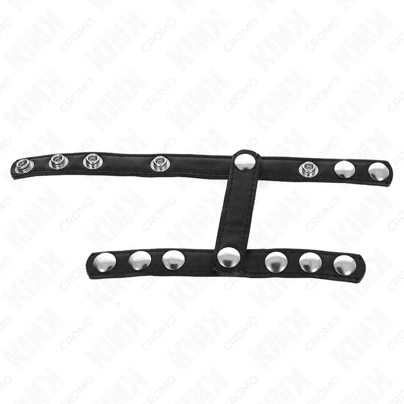 Anneaux péniens BDSM cuir noir ajustable avec boutons pression, design élégant et durable pour sensations intensifiées.