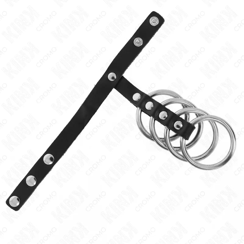 Anneaux péniens BDSM réglables en cuir noir avec boutons-pression, design élégant et ajustable pour stimulation intense.