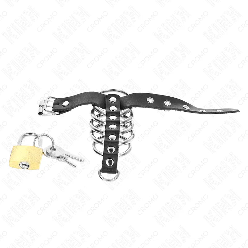 Anneaux péniens cuir noir réglable avec sangle et cadenas, stimulation intense, accessoires BDSM sécurisés.