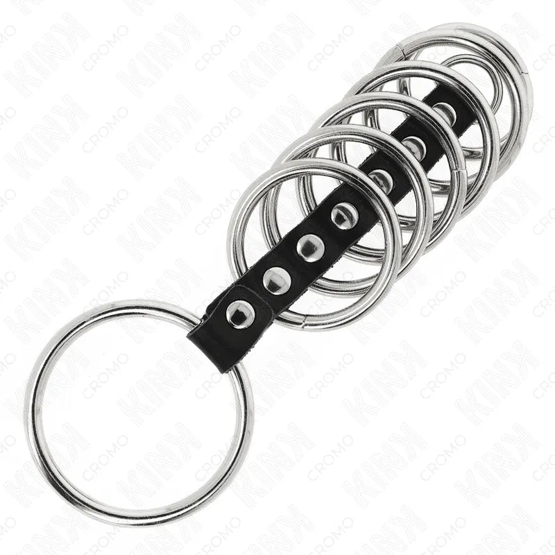 Anneaux péniens cuir ajustables noirs, élégants et durables, pour stimulation BDSM, avec boucle de sécurité.